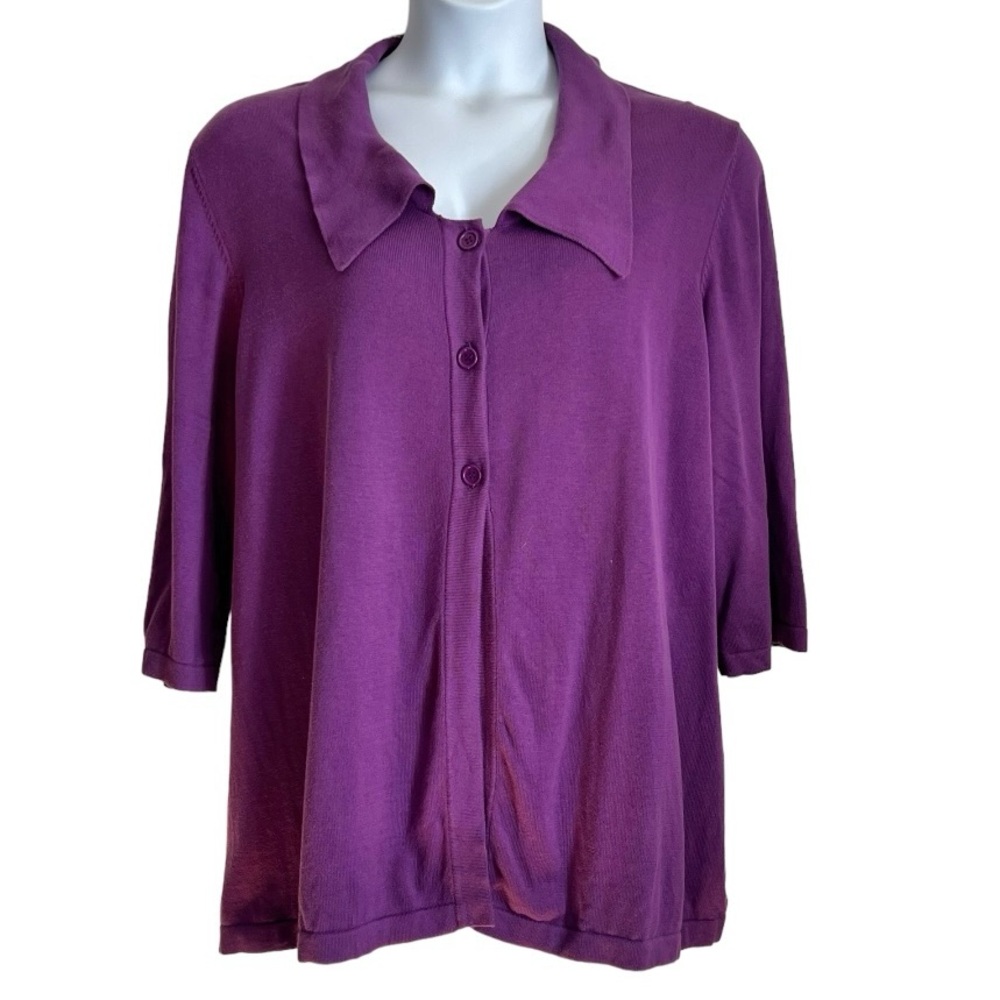 Ulla Popken Knit Sweater Cardigan Sz 20/22 Purple 3 Buttons Relaxed Fit